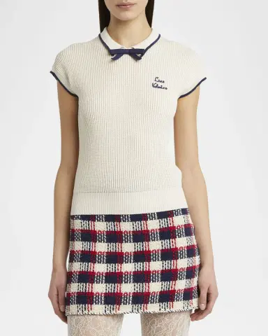 Valentino Garavani Bow Short-Sleeve Polo Sweater | Thumbnail 4 Valentino Garavani Bow Short-Sleeve Polo Sweater | Thumbnail 4