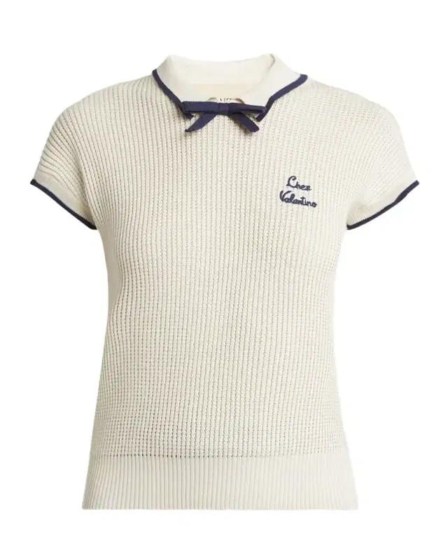 Valentino Garavani Bow Short-Sleeve Polo Sweater
