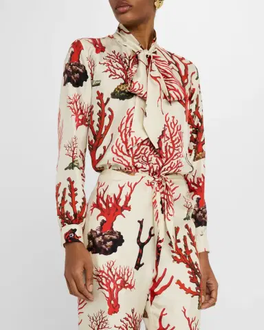 Libertine Venetian Coral Slim Keith Tie Blouse | Thumbnail 4