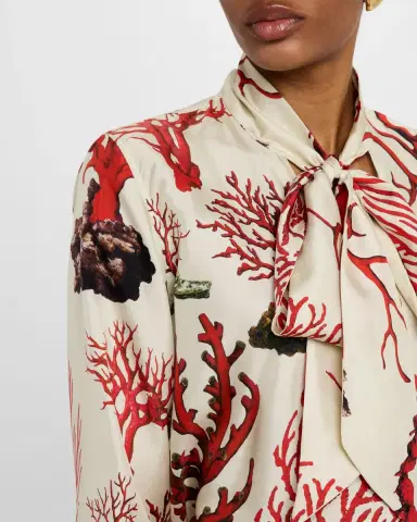 Libertine Venetian Coral Slim Keith Tie Blouse | Thumbnail 5