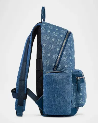 MCM Men's Stark Medium Denim Monogram Backpack | Thumbnail 3