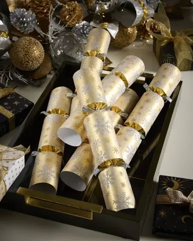 Robin Reed Golden Glitter Snowsky Christmas Crackers, Set of 6 | Thumbnail 1