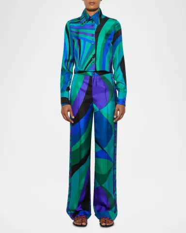 PUCCI Pesci-Print Silk Twill Straight-Leg Pants | Thumbnail 2