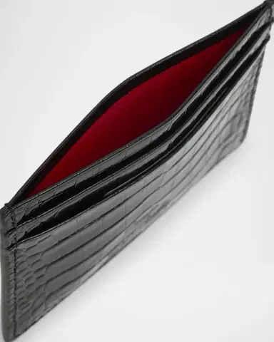 Christian Louboutin Men's Mooncrest Croc-Print Leather Card Holder | Thumbnail 2