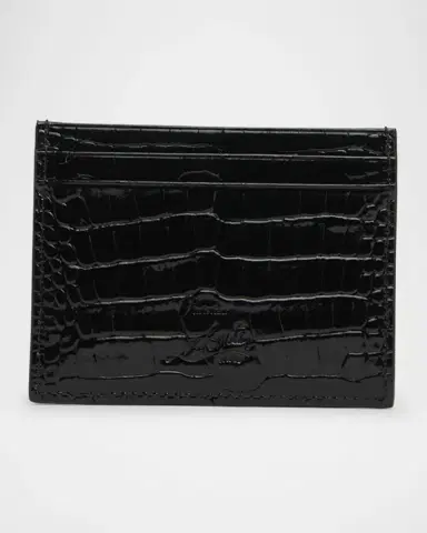 Christian Louboutin Men's Mooncrest Croc-Print Leather Card Holder | Thumbnail 3
