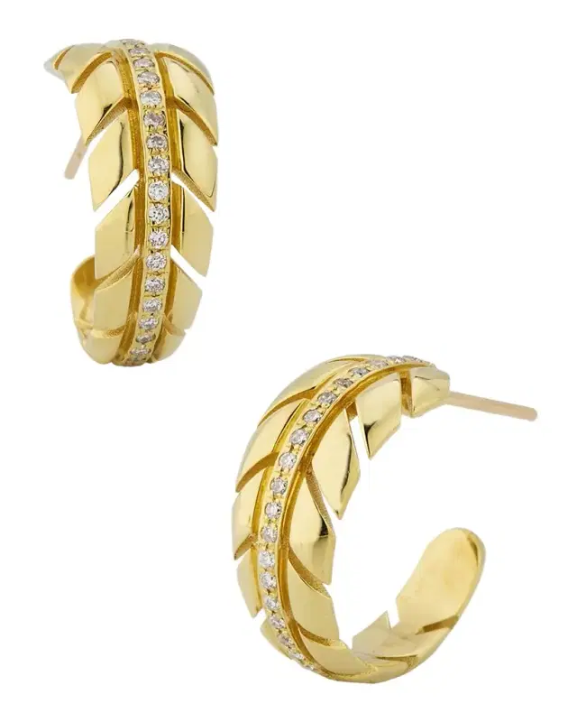 Small Leaf Diamond Hoop Earrings