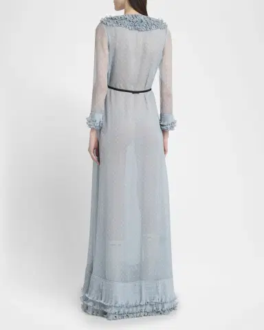 Valentino Garavani Polka Dot Layered Ruffle Sheer Gown with Ribbon | Thumbnail 3