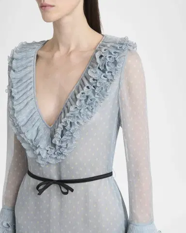 Valentino Garavani Polka Dot Layered Ruffle Sheer Gown with Ribbon | Thumbnail 5