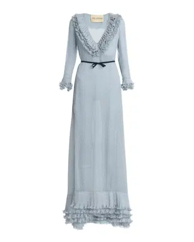 Valentino Garavani Polka Dot Layered Ruffle Sheer Gown with Ribbon | Thumbnail 1