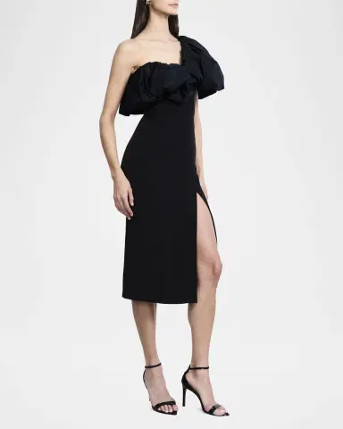 BCBGMAXAZRIA Puff-Embellished Bodycon Cady Midi Dress | Thumbnail 4