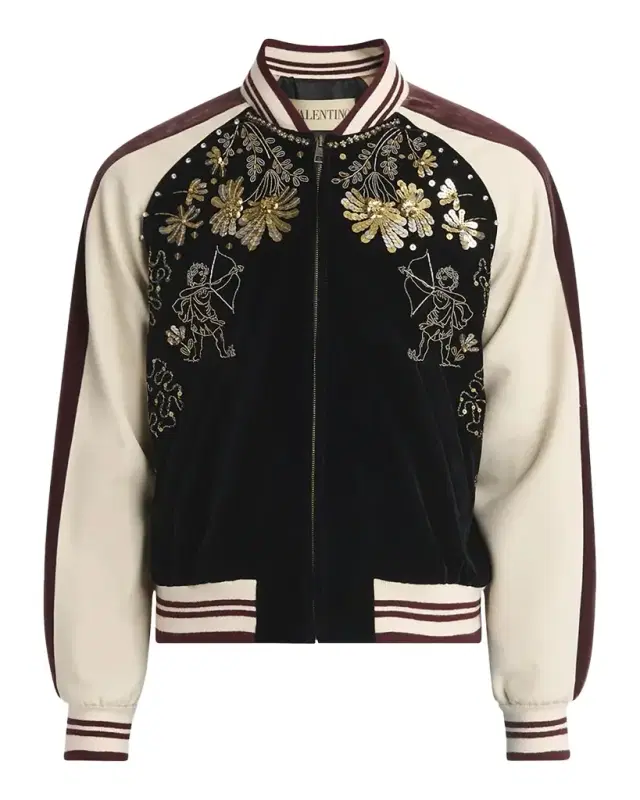 Men 's Velvet Embroidered Full-Zip Blouson