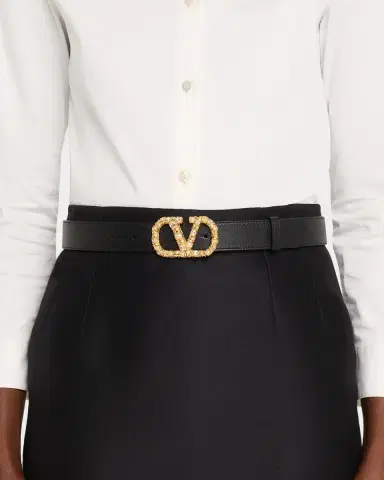 Valentino Garavani VLogo Signature Rhinestone & Faux Pearl Leather Belt, 30mm | Thumbnail 2 Valentino Garavani VLogo Signature Rhinestone & Faux Pearl Leather Belt, 30mm | Thumbnail 2