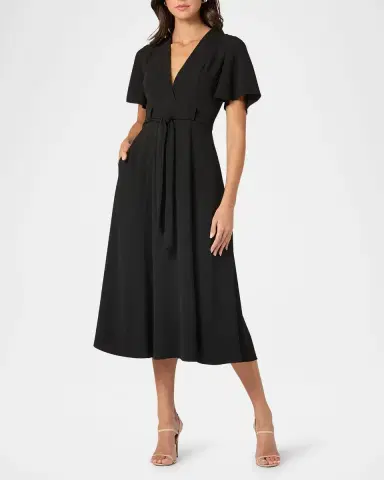 Shoshanna Molly Belted Flutter-Sleeve Midi Dress | Thumbnail 2 Shoshanna Molly Belted Flutter-Sleeve Midi Dress | Thumbnail 2