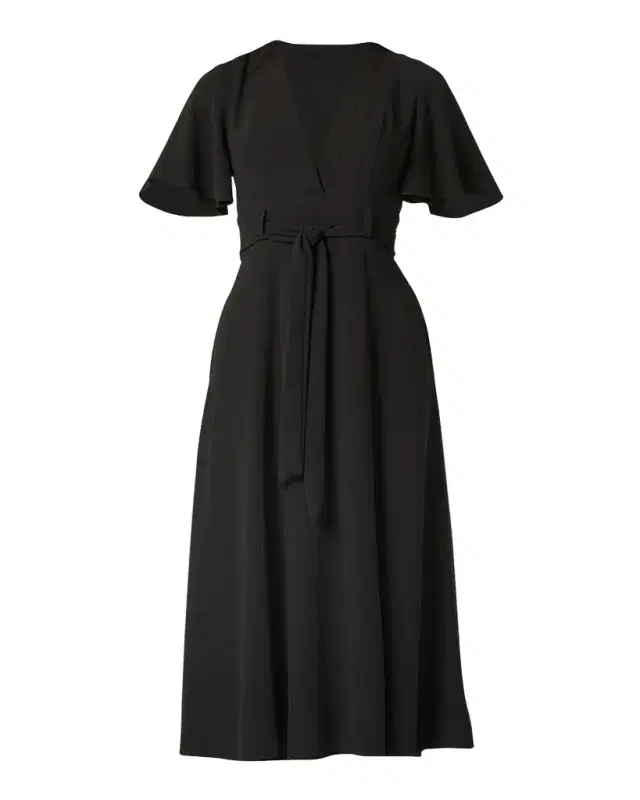 Shoshanna Molly Belted Flutter-Sleeve Midi Dress