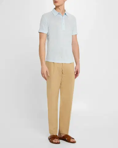 Orlebar Brown Men's Sebastian Short-Sleeve Linen Polo Shirt | Thumbnail 2