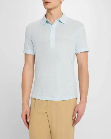 Orlebar Brown Men's Sebastian Short-Sleeve Linen Polo Shirt | Thumbnail 4