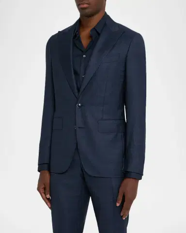 Canali Men's Denim Effect Wool Peak Lapel Suit | Thumbnail 4 Canali Men's Denim Effect Wool Peak Lapel Suit | Thumbnail 4