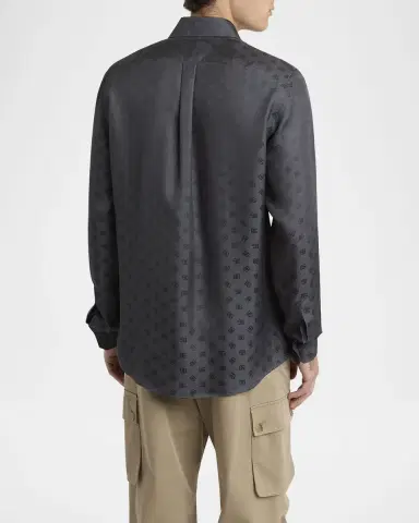 Dolce & Gabbana Men's Silk Jacquard Logo Martini-Fit Sport Shirt | Thumbnail 3 Dolce & Gabbana Men's Silk Jacquard Logo Martini-Fit Sport Shirt | Thumbnail 3