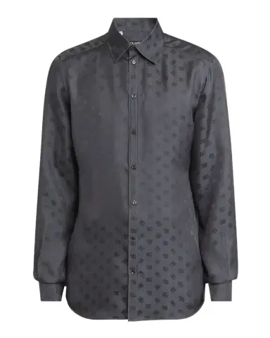 Dolce & Gabbana Men's Silk Jacquard Logo Martini-Fit Sport Shirt | Thumbnail 1 Dolce & Gabbana Men's Silk Jacquard Logo Martini-Fit Sport Shirt | Thumbnail 1