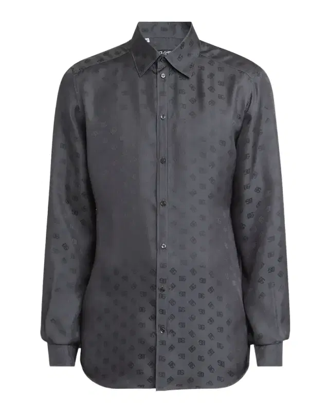 Dolce & Gabbana Men 's Silk Jacquard Logo Martini-Fit Sport Shirt