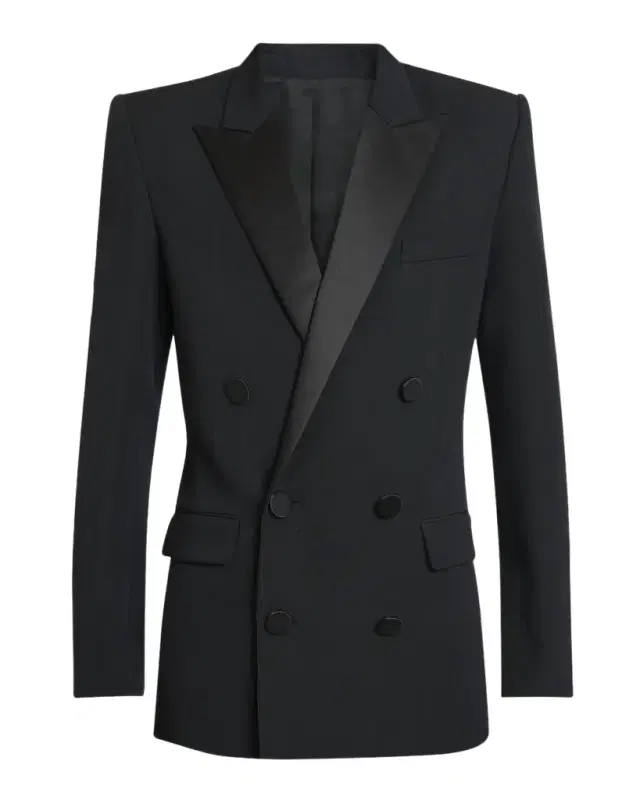 Men 's Satin Peak Lapel Double-Breasted Blazer Jacket