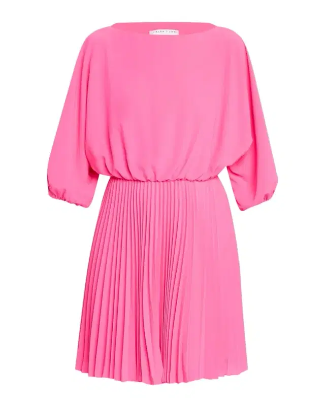 Trina Turk Triples Pleated Blouson-Sleeve Mini Dress