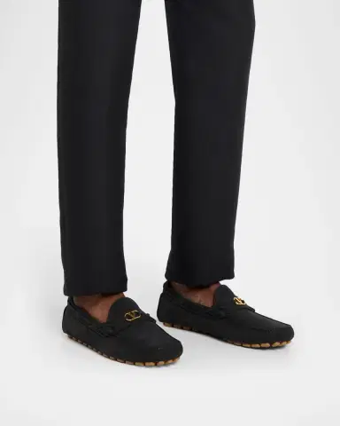 Valentino Garavani Men's Fastaway Grained Deerskin Suede Driving Loafers | Thumbnail 2