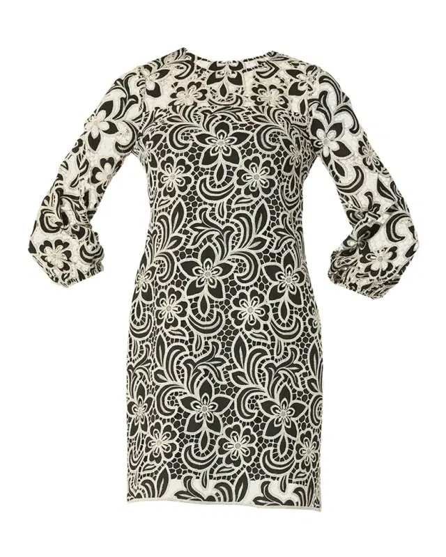 Shoshanna Holland 3/4-Sleeve Floral Lace Mini Dress