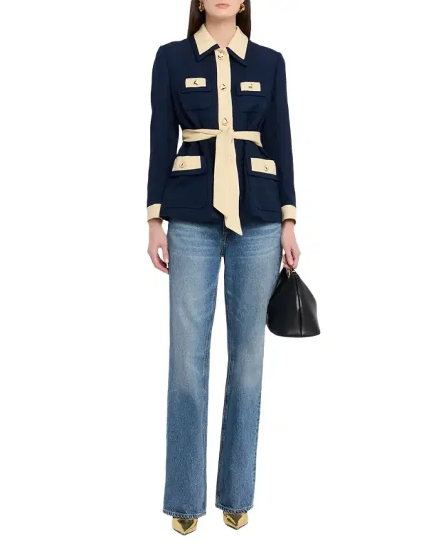 Bi-Color Belted Single-Breasted Jacket