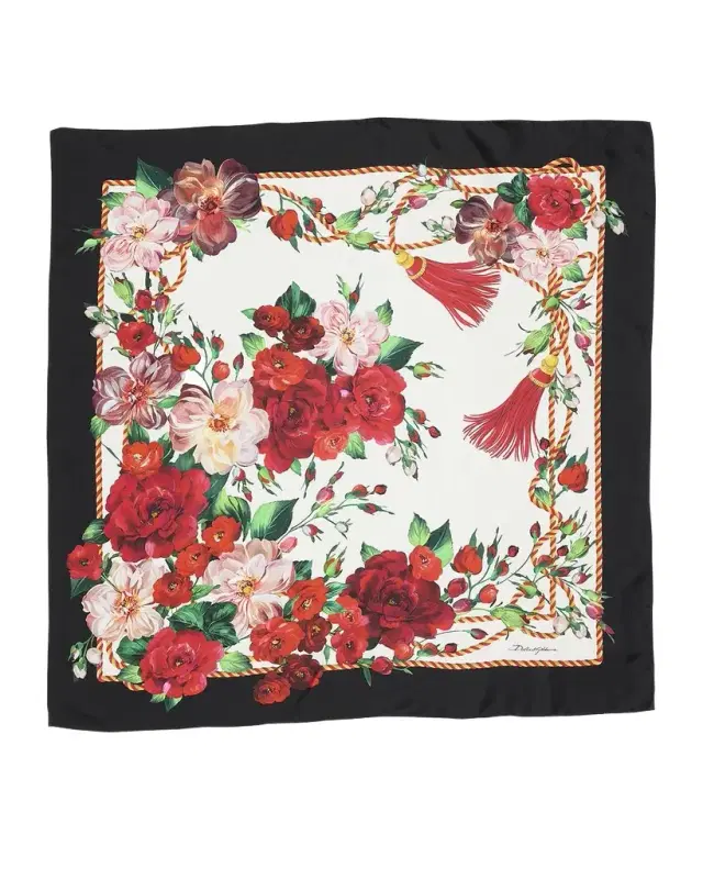 Floral Tassel Foulard Silk Scarf