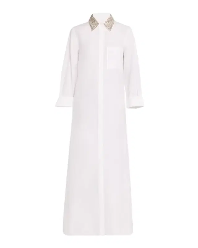 Jennys Gown Maxi Shirtdress with Crystal Collar
