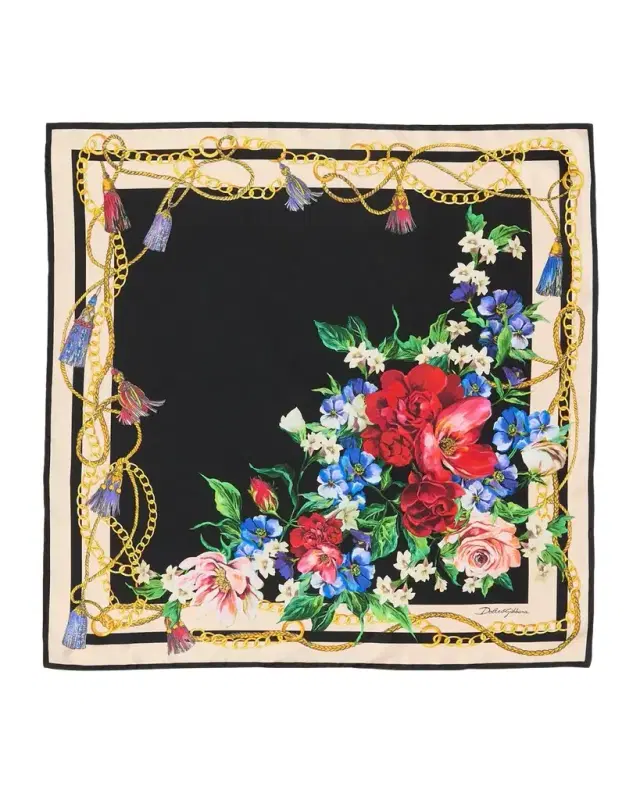 Floral Chain Foulard Silk Scarf