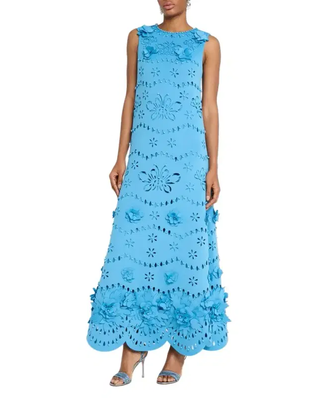 Badgley Mischka Collection Cutout Beaded Floral Applique Gown