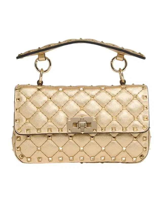 Valentino Garavani Quilted Rockstud Laminated Leather Top-Handle Bag
