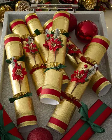 Robin Reed Golden Poinsettia Christmas Crackers, Set of 6 | Thumbnail 1