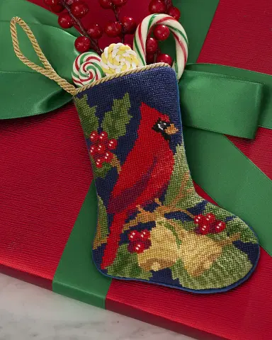 Bauble Stockings x Sainty Nelsen "Remembrance Cardinal" Mini Bauble Stocking | Thumbnail 1 Bauble Stockings x Sainty Nelsen "Remembrance Cardinal" Mini Bauble Stocking | Thumbnail 1