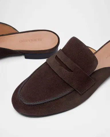 Bernardo Suede Penny Loafer Mules | Thumbnail 4 Bernardo Suede Penny Loafer Mules | Thumbnail 4