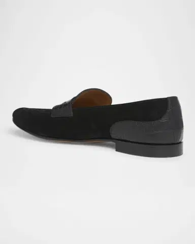 Dolce & Gabbana Men's Suede and Alligator Penny Loafers | Thumbnail 3