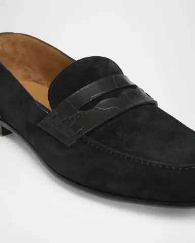 Dolce & Gabbana Men's Suede and Alligator Penny Loafers | Thumbnail 4