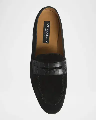 Dolce & Gabbana Men's Suede and Alligator Penny Loafers | Thumbnail 5