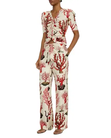 Libertine Venetian Coral Tie Wide-Leg Silk Pants | Thumbnail 1 Libertine Venetian Coral Tie Wide-Leg Silk Pants | Thumbnail 1