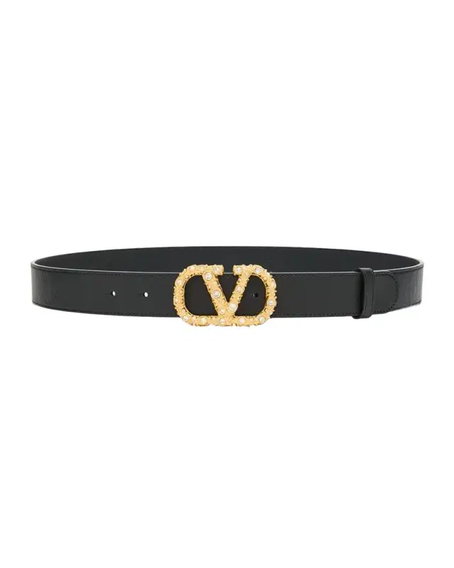 Valentino Garavani VLogo Signature Jeweled Calf Leather Belt, 30mm