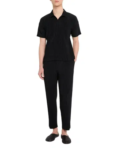 Homme Plissé Issey Miyake Men 's Pleated Johnny Collar Polo Shirt | Thumbnail 1 Homme Plissé Issey Miyake Men 's Pleated Johnny Collar Polo Shirt | Thumbnail 1