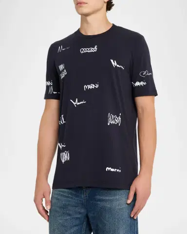 Marni Men's Allover Multi-Logo Crewneck T-Shirt | Thumbnail 4