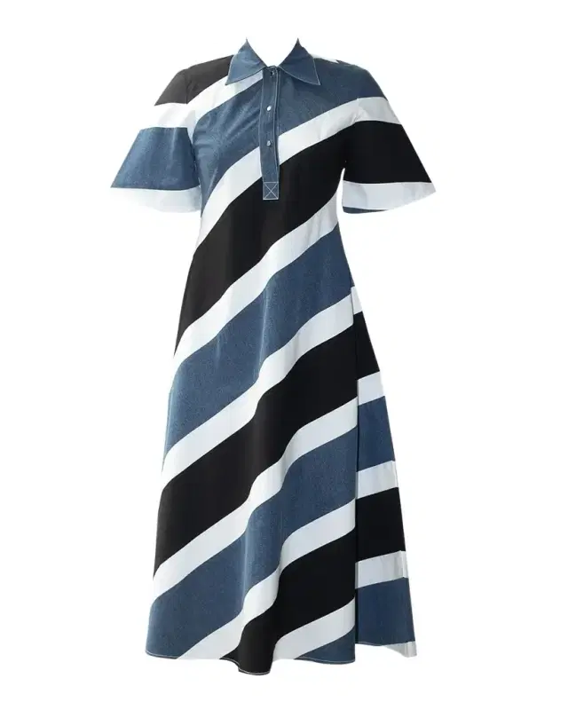 LOVEBIRDS Gravity Striped Cotton Midi Shirtdress