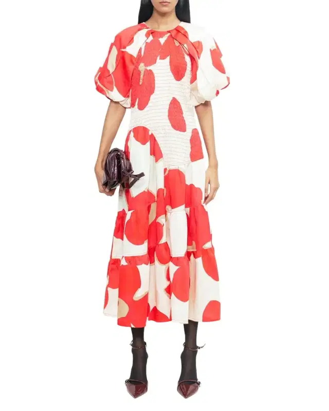 LOVEBIRDS Valencia Smocked Floral-Print Midi Dress