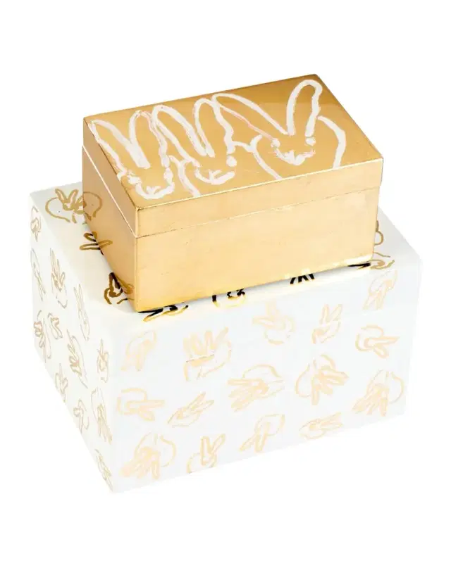 Bunny Stack Gold Leaf & Lacquer Boxes, Set of 2