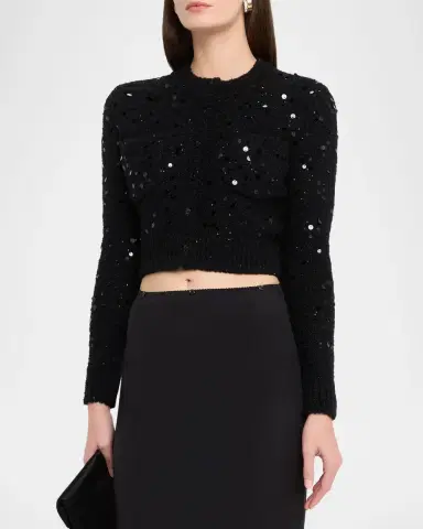 Dolce & Gabbana Sequined Wool Crop Crewneck Cardigan | Thumbnail 4 Dolce & Gabbana Sequined Wool Crop Crewneck Cardigan | Thumbnail 4