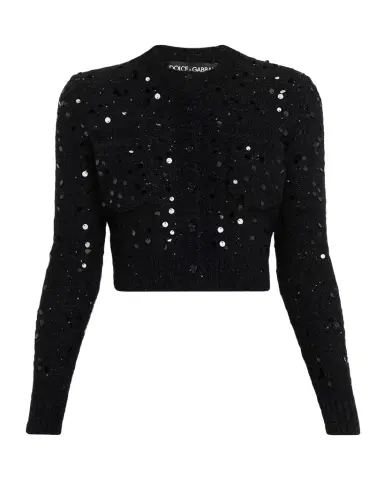 Dolce & Gabbana Sequined Wool Crop Crewneck Cardigan | Thumbnail 1 Dolce & Gabbana Sequined Wool Crop Crewneck Cardigan | Thumbnail 1