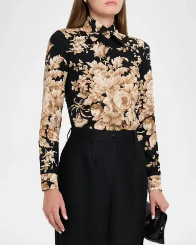 Dolce & Gabbana Rose Cretonne Charmeuse Button-Down Shirt | Thumbnail 4